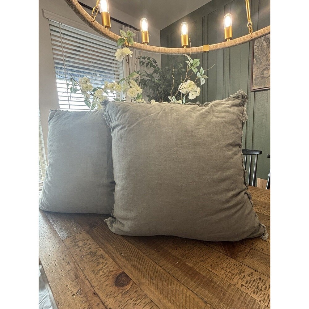 SET OF TWO Casaluna Euro Heavyweight Linen Blend Throw Pillows Olive Green NEW